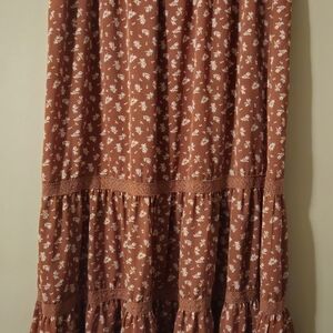 Polagram Floral Maxi Skirt in Brown
